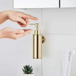 Wall-Mounted Soap Dispenser in 304 Stainless Steel, Compatible with Décor (Round, Gold)